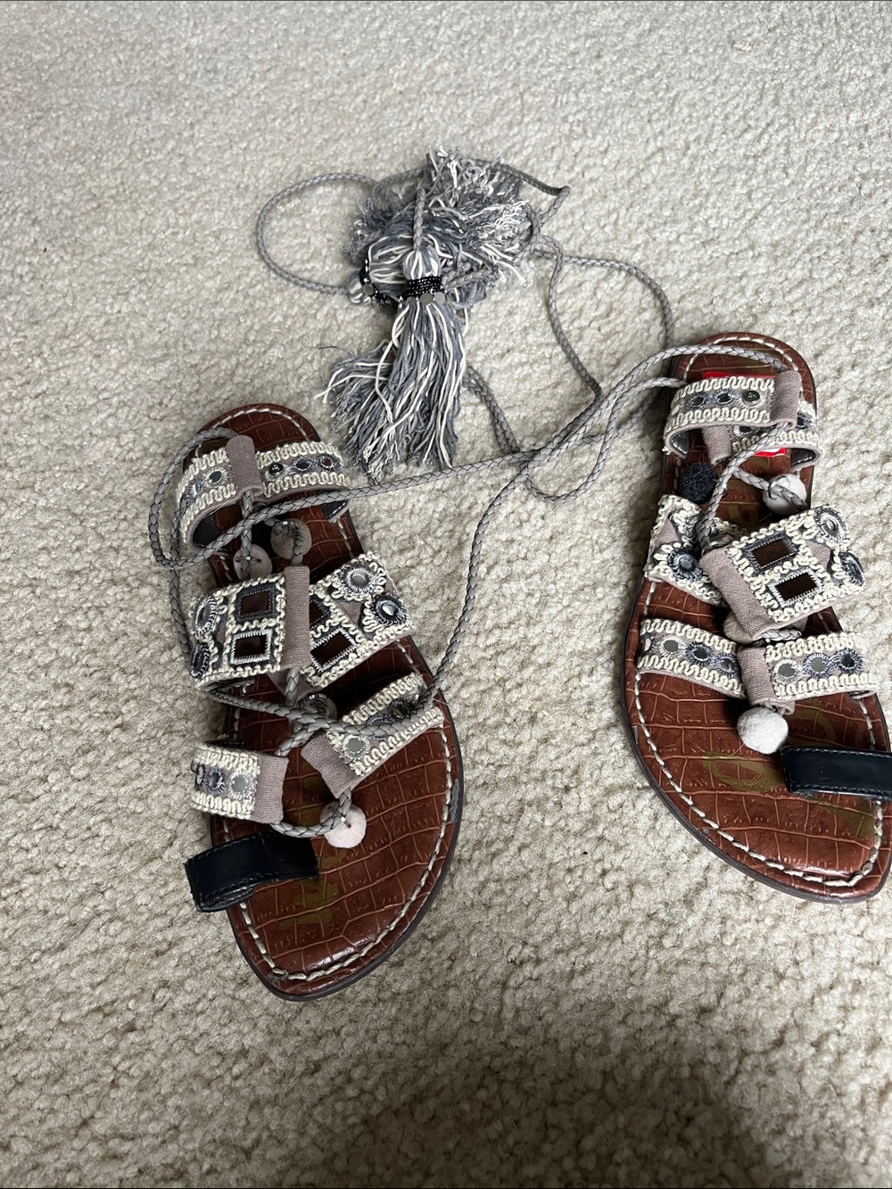 Embellished Gladiator Sandals in gray and Silver